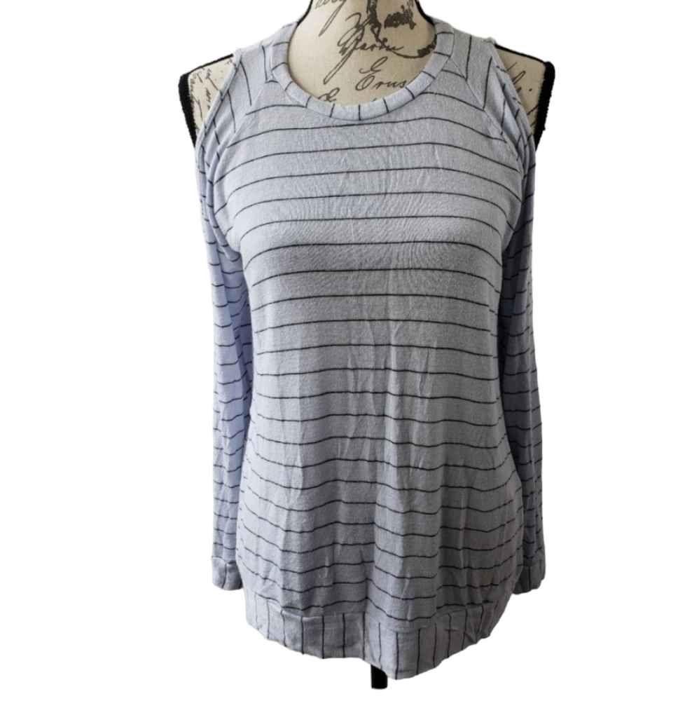 Design Lab by Lord&Taylor Strip Cold Long Sleeve Shoulder Top